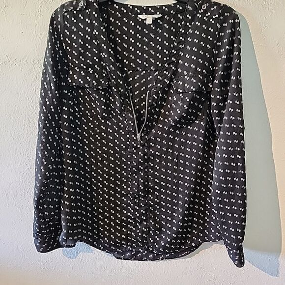 CANDIES 1/4 Zip Pull-On V-Neck Long Sleeve Roll Sleeves Semi-Sheer Black Small - Picture 8 of 10